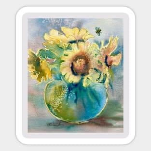 Sunflowers in Vase With Bee Sticker